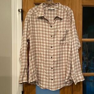 Hollister White and Brown Plaid Button Down Shirt